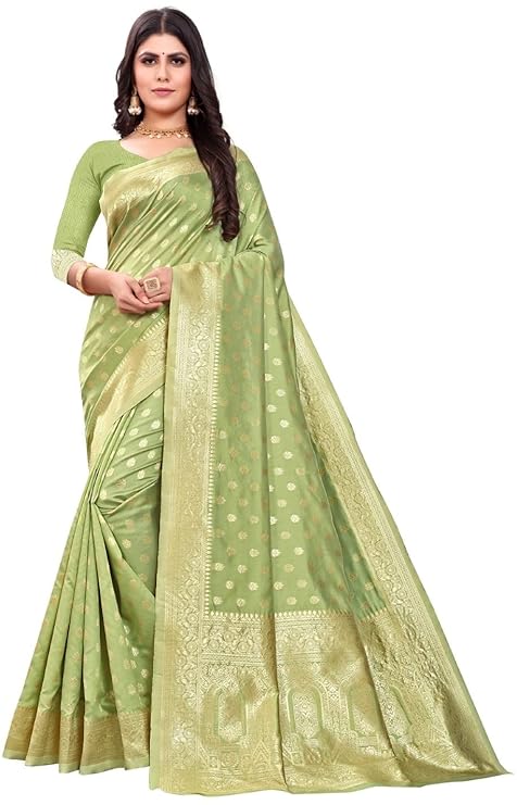 Stylish Swarovski Border Saree Crushed Chiffon – Regular Wear with Fancy Jaal Design – Includes Blouse Piece | Pista Green