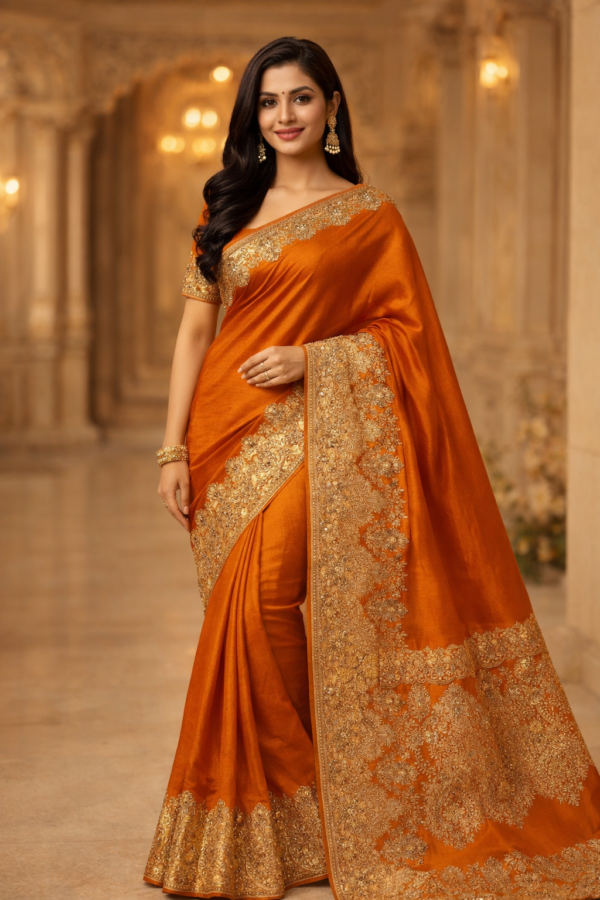 Rich Embroidered Saree – Classic Regular Wear with Border & Allover Work – Matching Blouse Piece | Wine