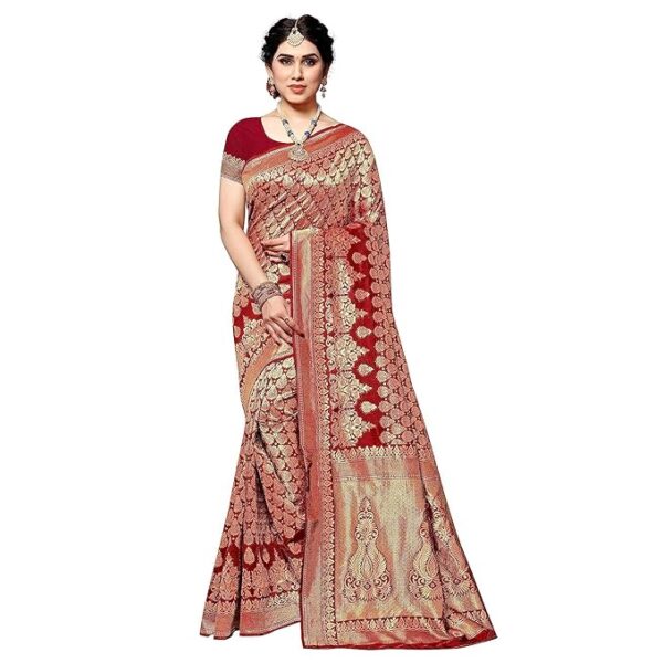 Yashika Women's Trendy Banarasi Kanjivaram Navy Color Art Silk Saree with Blouse Material