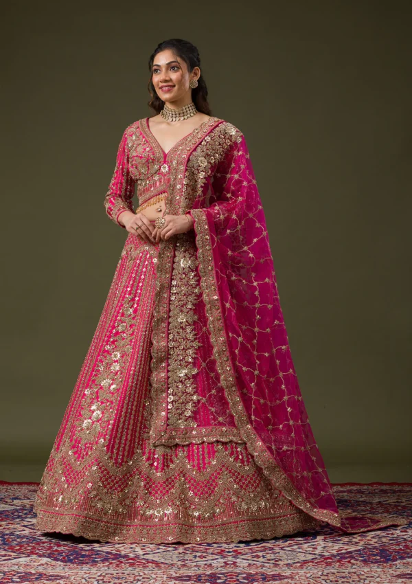 Rani Pink Zariwork Raw Silk Readymade Lehenga